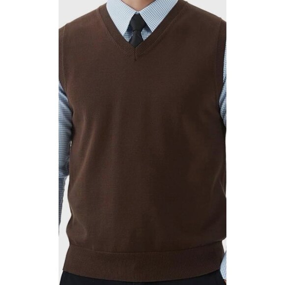 TURNBURY~  Mens Extra Fine Merino Wool V-Neck Sleeveless Sweater Vest Brown, XLT - Picture 1 of 10
